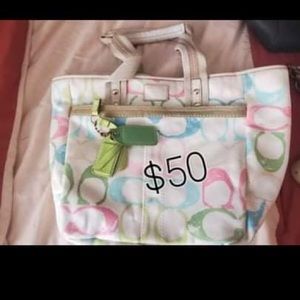 Coach pink green and blue print bag